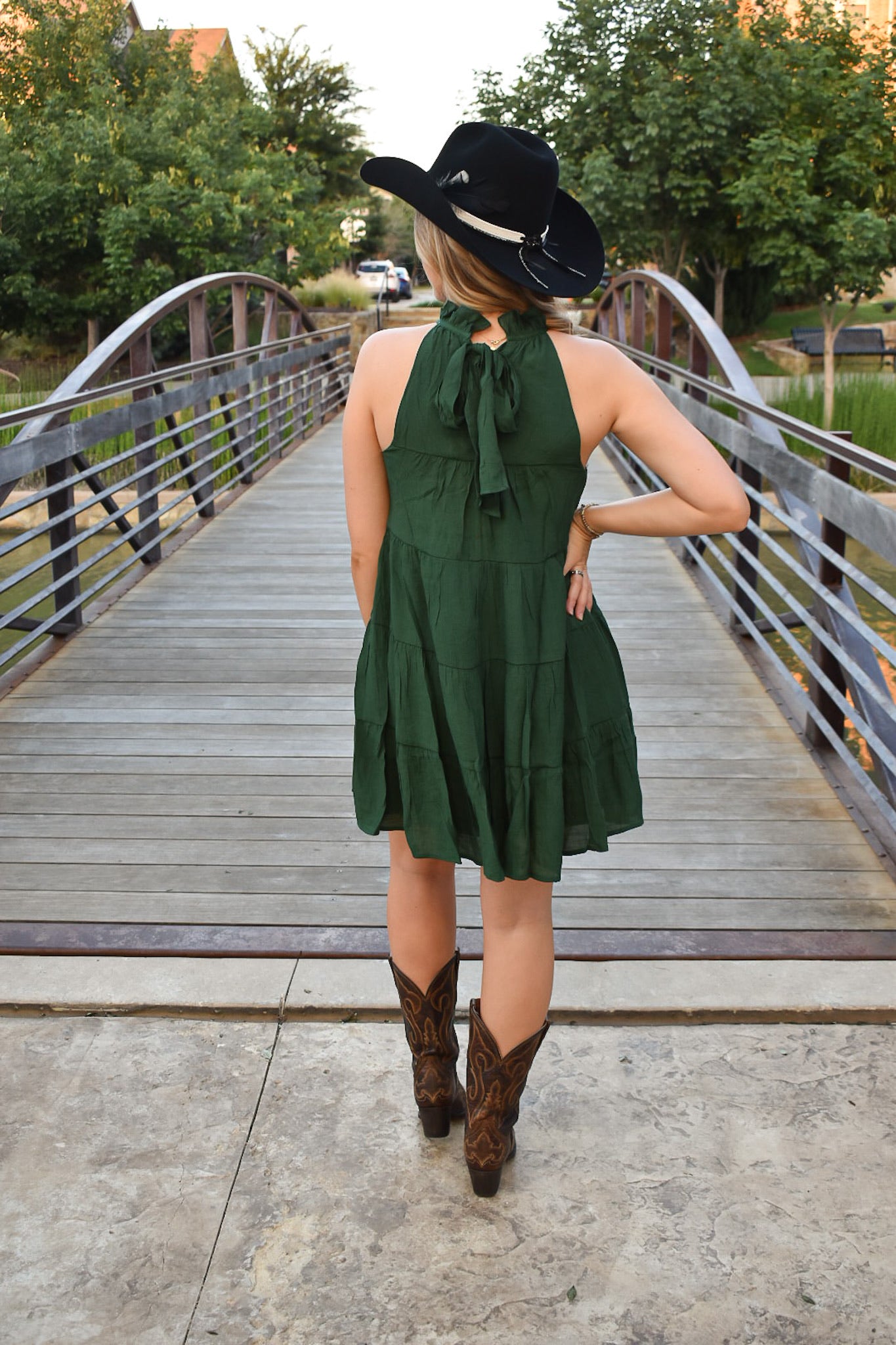 Sassy & Short Tiered Dress Hunter Green