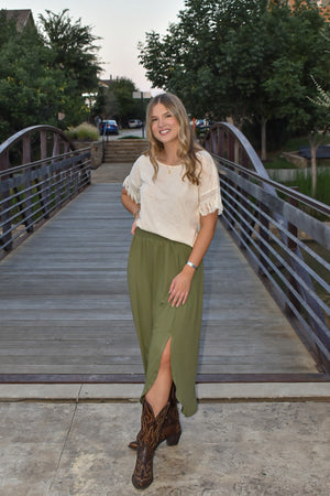 Smock Waist Maxi skirt Olive