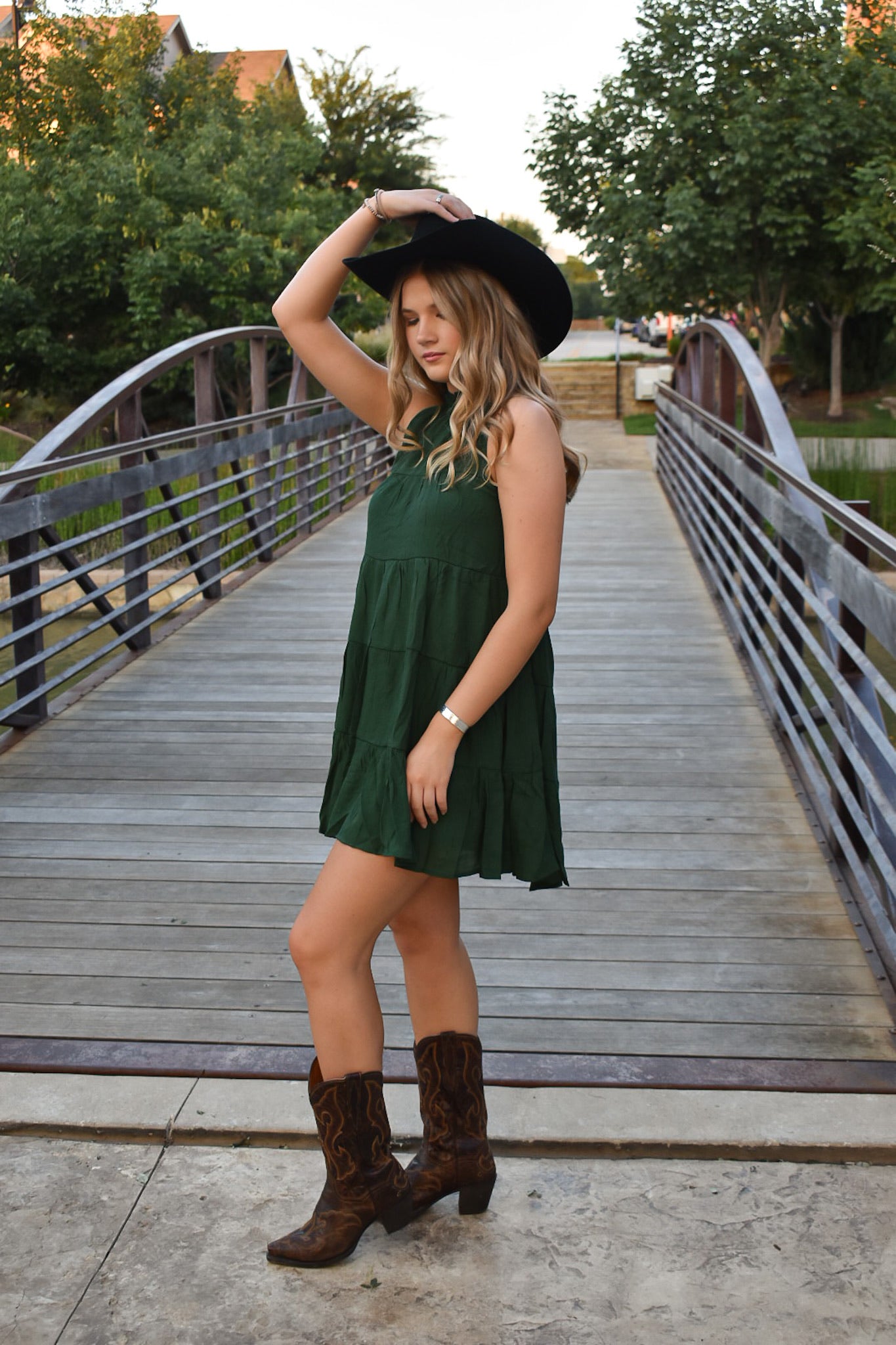 Sassy & Short Tiered Dress Hunter Green