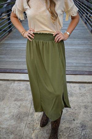 Smock Waist Maxi skirt Olive