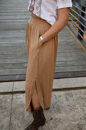 Smock Waist Maxi skirt Camel