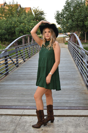 Sassy & Short Tiered Dress Hunter Green