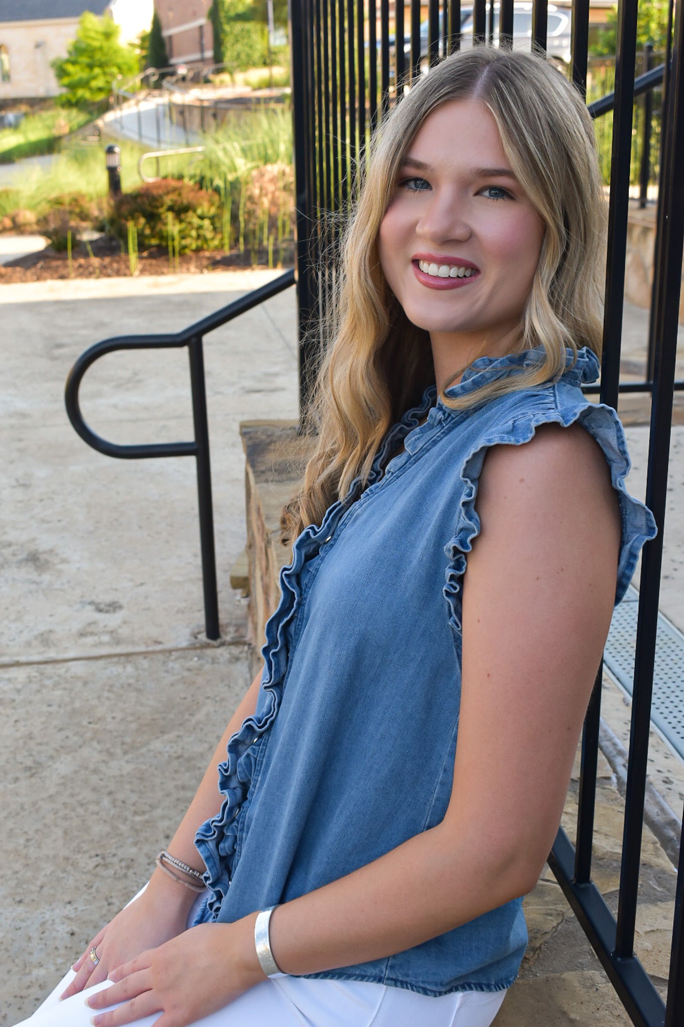 Denim Ruffled Top