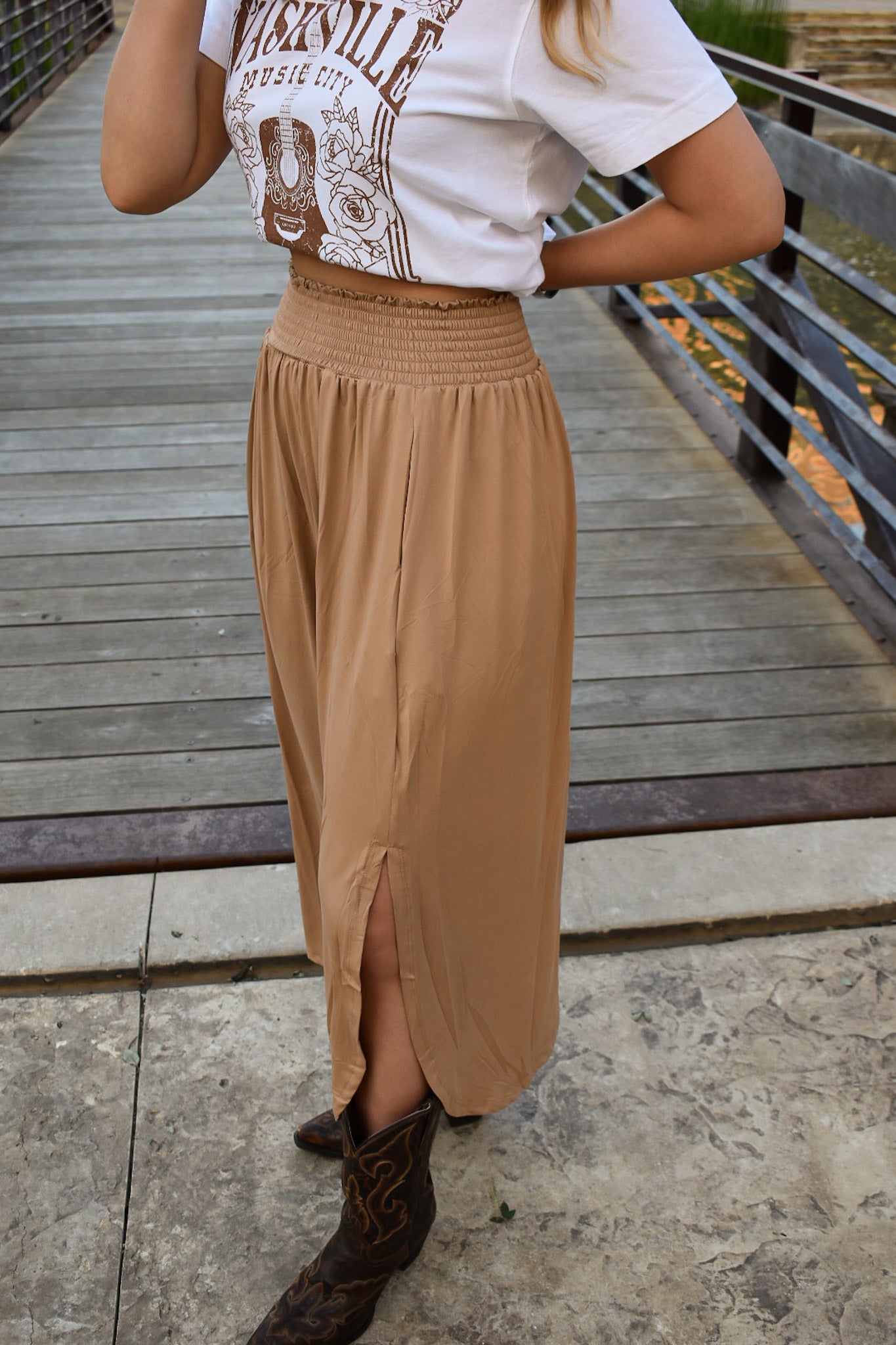 Smock Waist Maxi skirt Camel