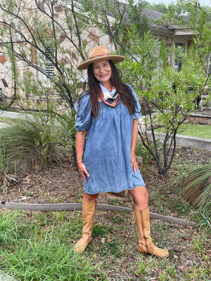 Smock Neck Denim Dress