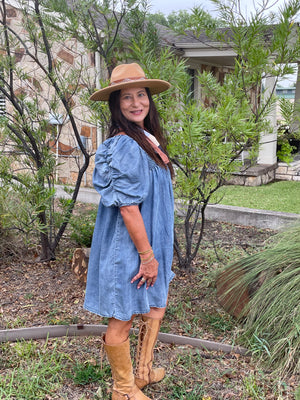Smock Neck Denim Dress