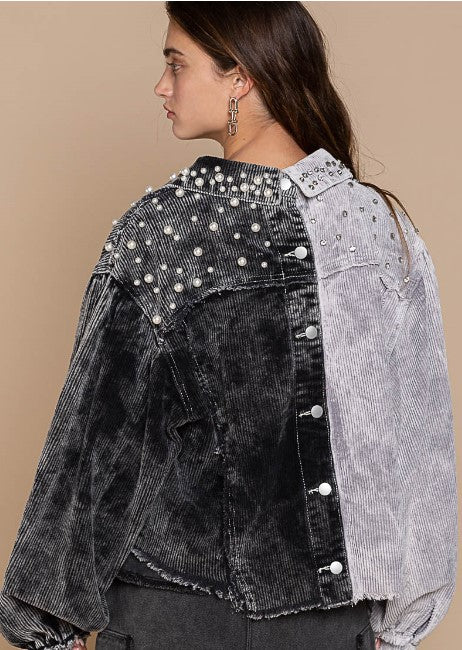 Embellished Corduroy Jacket Grey and Black