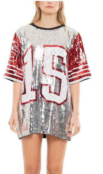 white football sequin dress Football Season Sequin Mini Dress in White S / White