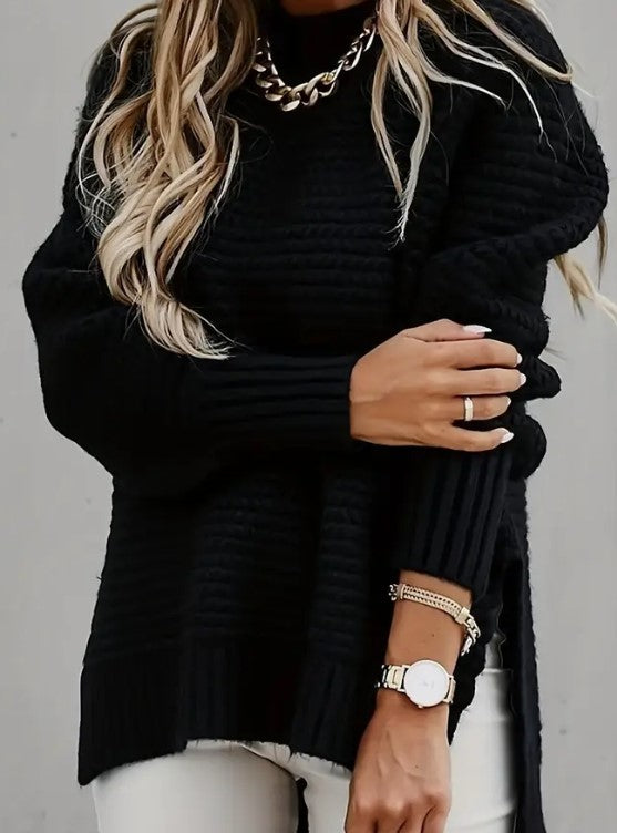 Comfy & chunky Casual Rib Sweater Black