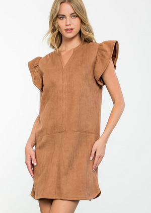 Flutter Sleeve Dress Camel