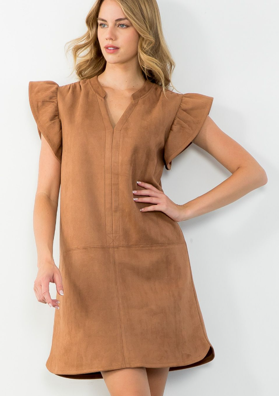 Flutter Sleeve Dress Camel