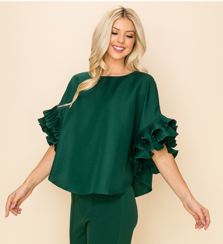 Elegant Ruffle Top Forest Green