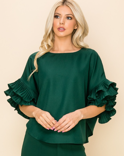 Elegant Ruffle Top Forest Green