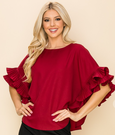 Elegant Ruffle Top Deep Red