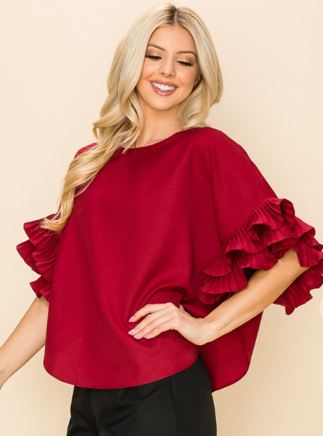 Elegant Ruffle Top Deep Red