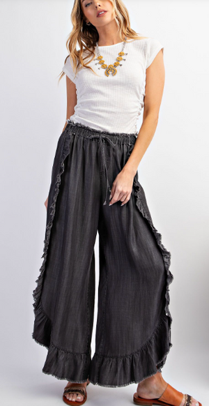 Ruffle Tie front Pants Black