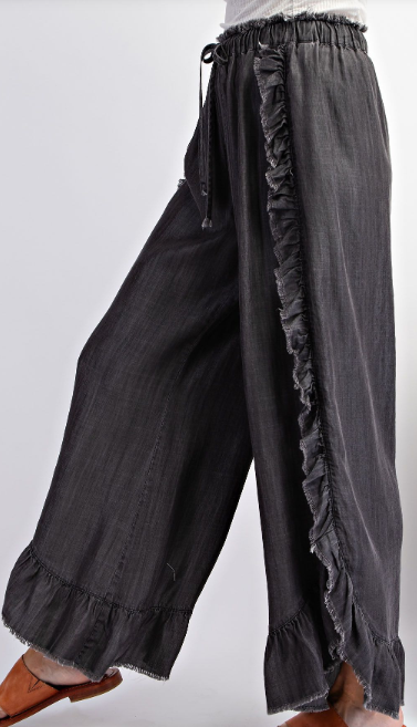 Ruffle Tie front Pants Black