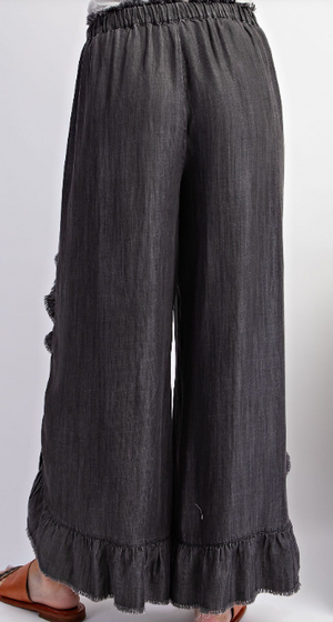 Ruffle Tie front Pants Black