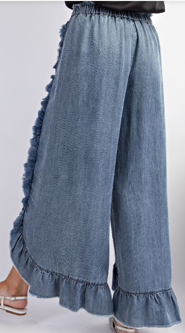 Ruffle Tie front Pants Denim Wash