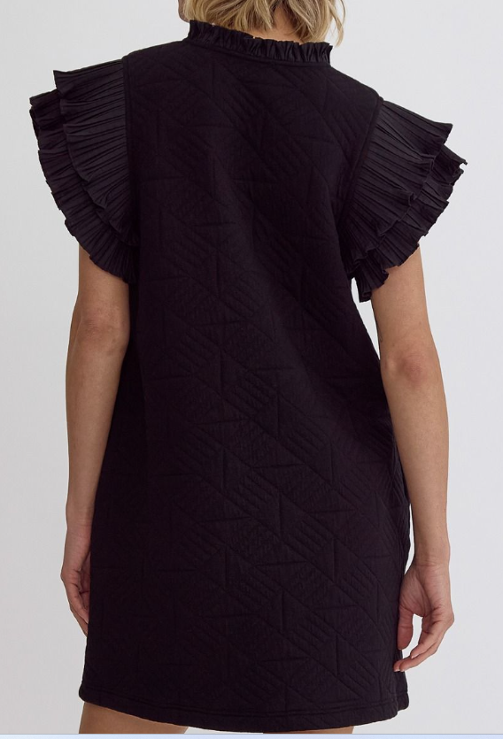 Textured Ruffle sleeve Dress Black