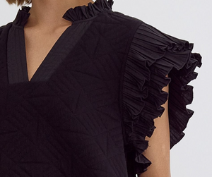 Textured Ruffle sleeve Dress Black