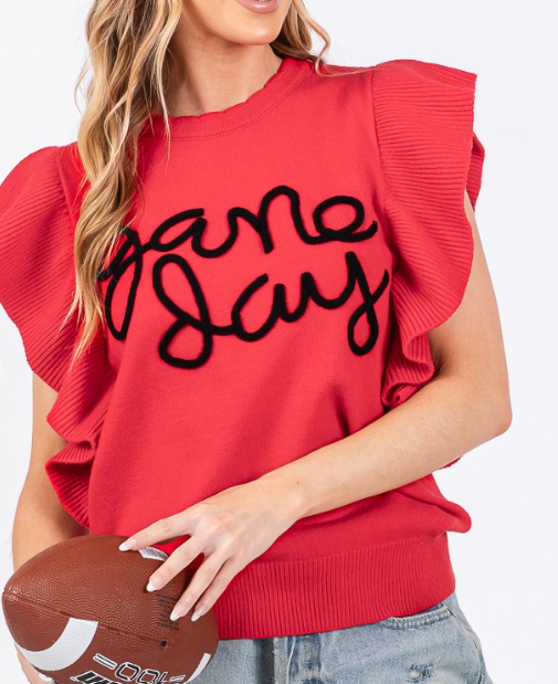 Game Day Ruffle Sweater Red