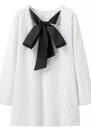 white sequin dress with black bow on back Irina White Sequin Mini Dress with Black Bow S
