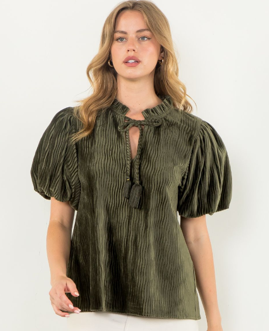 Textured Velvet Top Olive