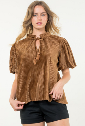 Textured Velvet Top Camel