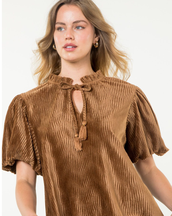 Textured Velvet Top Camel