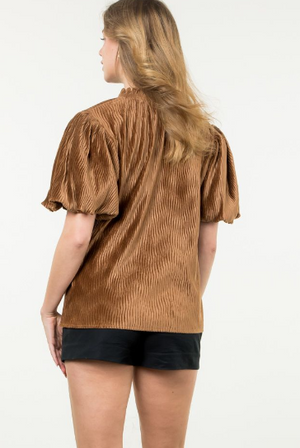 Textured Velvet Top Camel