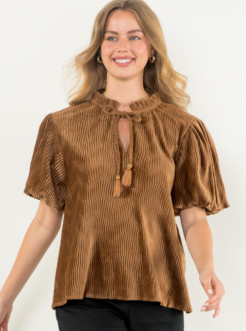 Textured Velvet Top Camel