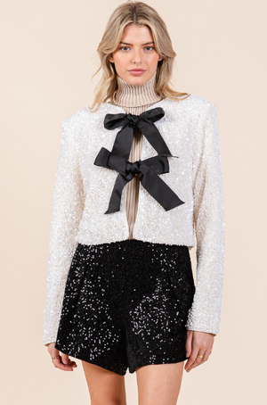 Sequin Bow Jacket White