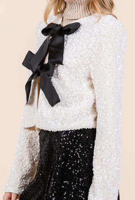 Sequin Bow Jacket White