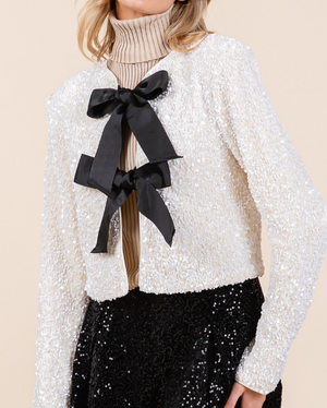 Sequin Bow Jacket White