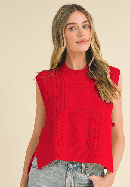 Side Tie Sweater Vest Red