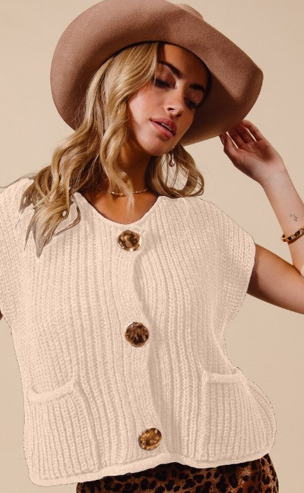 Sweater vest with Gold Buttons Blue Oatmeal