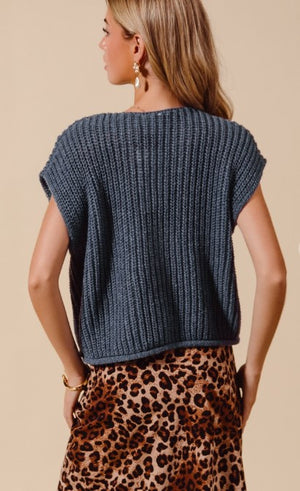 Sweater vest with Gold Buttons Blue