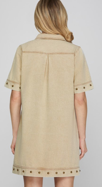 Studded Zip Dress Lt Taupe