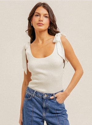 Satin Ribbon Tie Tank white