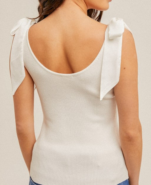 Satin Ribbon Tie Tank white
