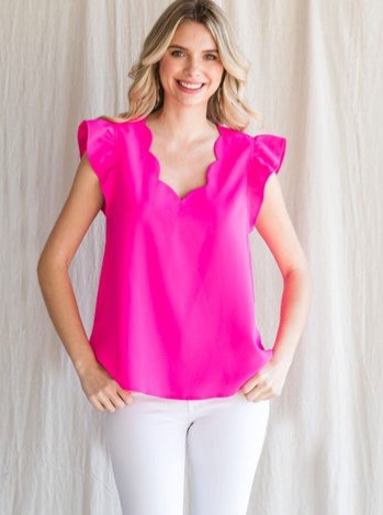 Scallop Neck Top Hot Pink