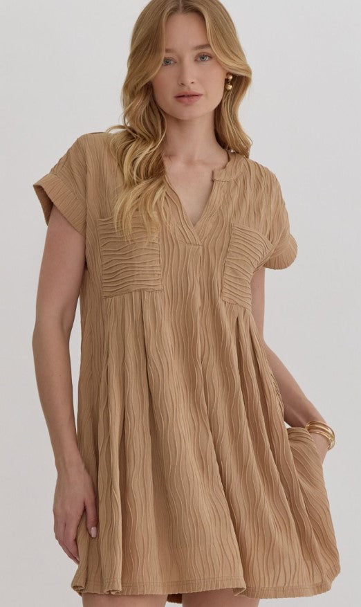 Textured Mini Dress Lt Brown