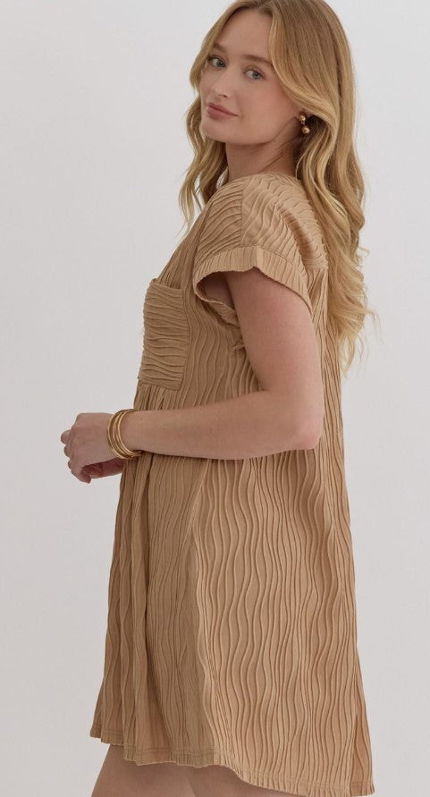 Textured Mini Dress Lt Brown
