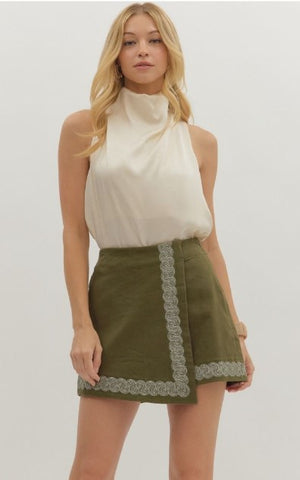 Embroidered Skort Olive