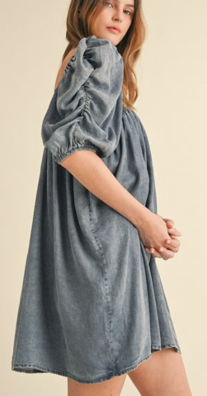 Smock Neck Denim Dress