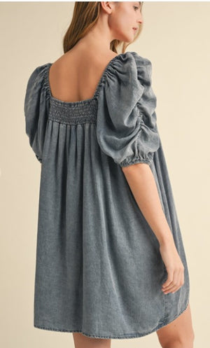 Smock Neck Denim Dress