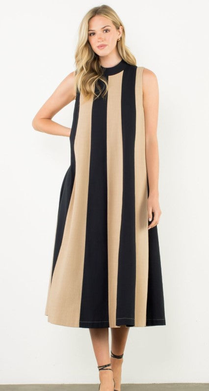Sleeveless Color Block Maxi Dress