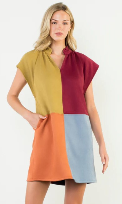 Colorblock Suede Dress