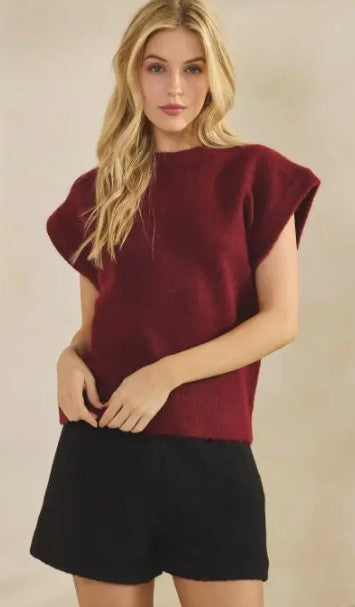 Cap Sleeve Burgundy Sweater